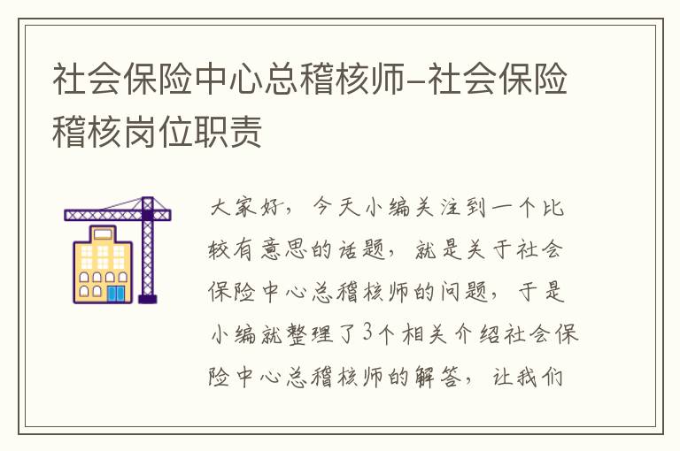 社会保险中心总稽核师-社会保险稽核岗位职责