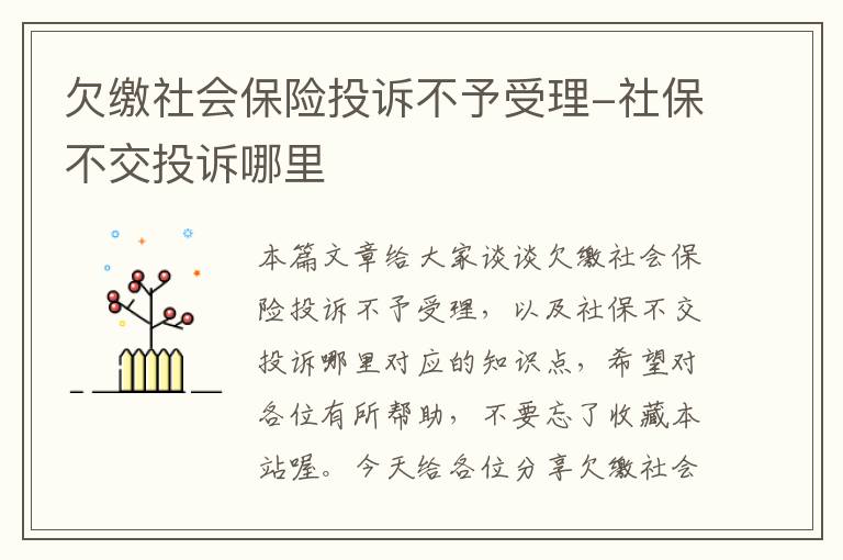 欠缴社会保险投诉不予受理-社保不交投诉哪里