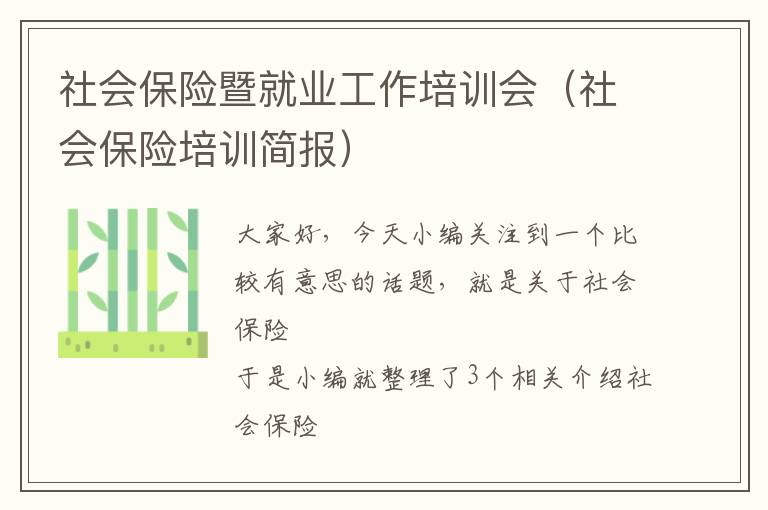 社会保险暨就业工作培训会（社会保险培训简报）