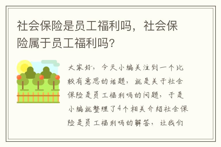 社会保险是员工福利吗，社会保险属于员工福利吗?