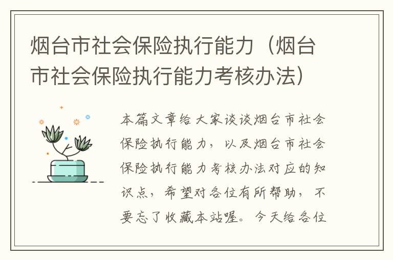 烟台市社会保险执行能力（烟台市社会保险执行能力考核办法）