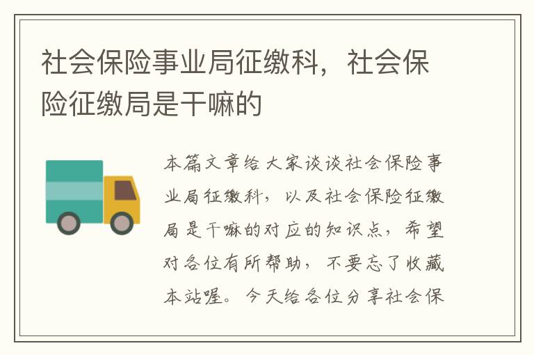 社会保险事业局征缴科，社会保险征缴局是干嘛的