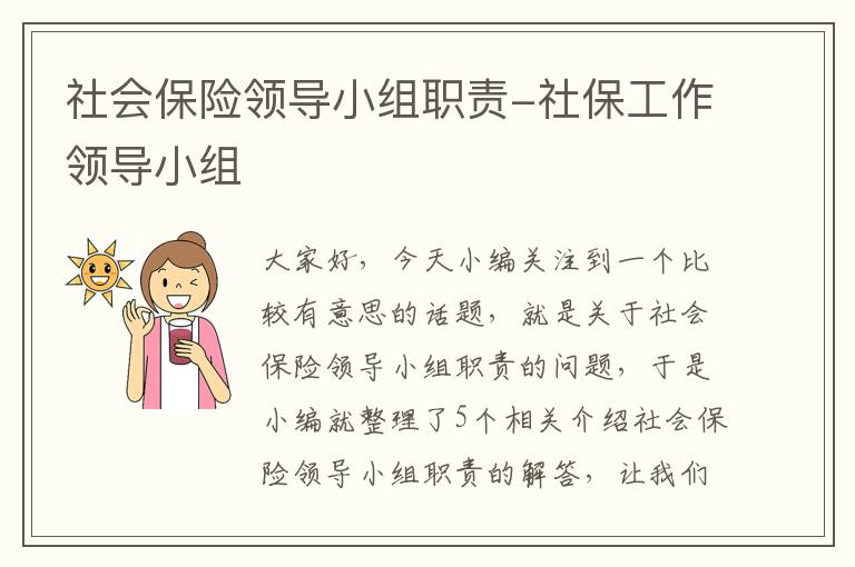 社会保险领导小组职责-社保工作领导小组