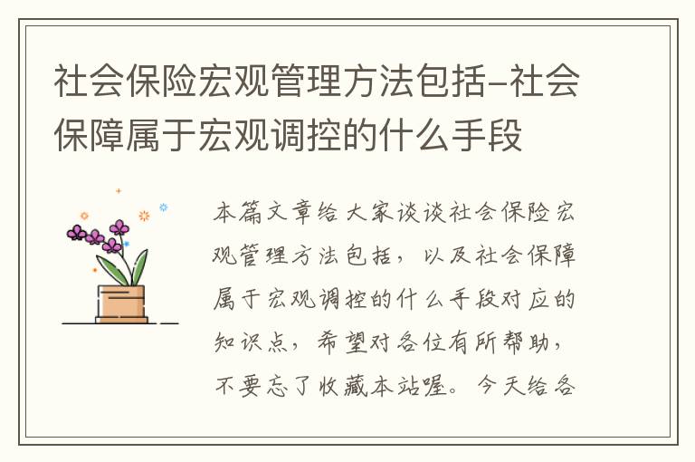 社会保险宏观管理方法包括-社会保障属于宏观调控的什么手段