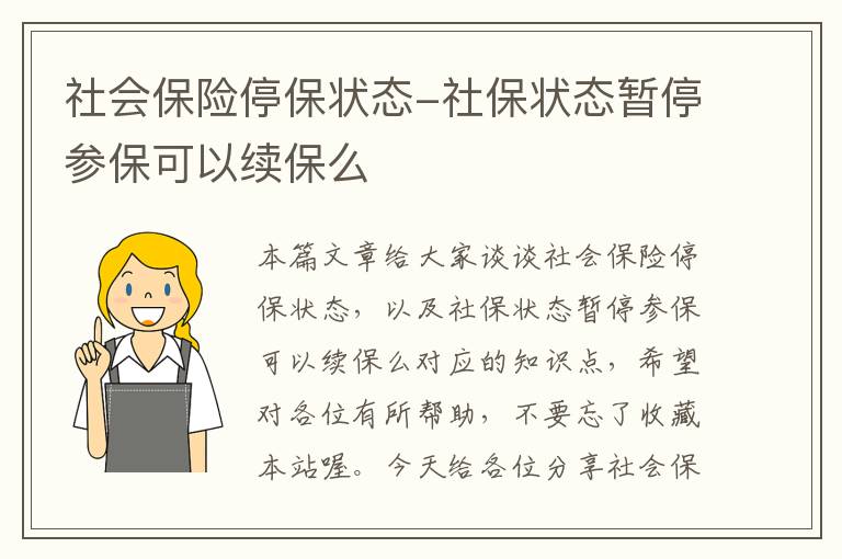 社会保险停保状态-社保状态暂停参保可以续保么