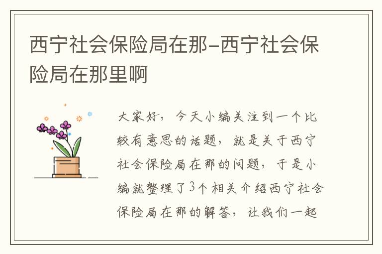 西宁社会保险局在那-西宁社会保险局在那里啊