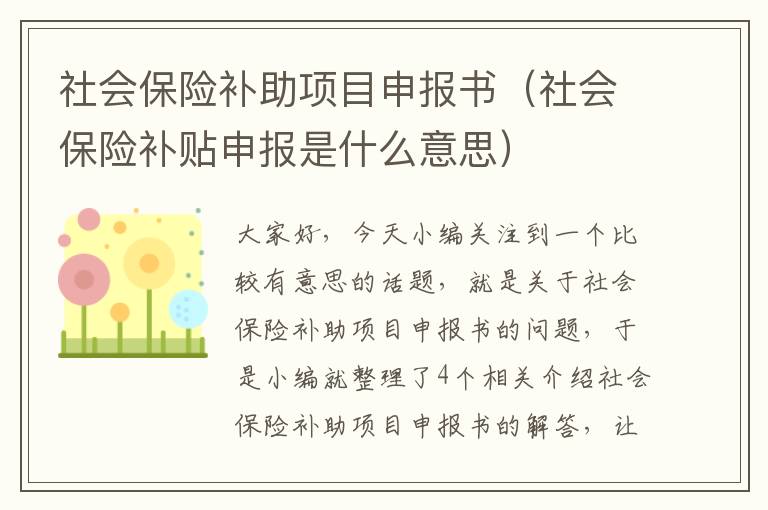 社会保险补助项目申报书（社会保险补贴申报是什么意思）