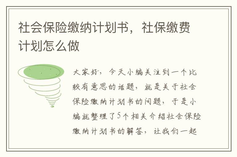 社会保险缴纳计划书，社保缴费计划怎么做