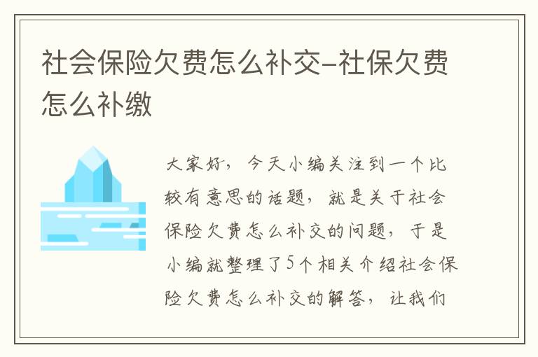 社会保险欠费怎么补交-社保欠费怎么补缴