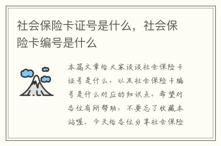 社会保险卡证号是什么，社会保险卡编号是什么