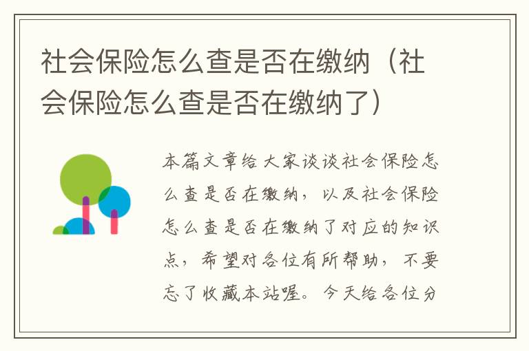 社会保险怎么查是否在缴纳（社会保险怎么查是否在缴纳了）