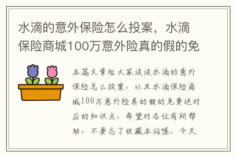 水滴的意外保险怎么投案，水滴保险商城100万意外险真的假的免费送