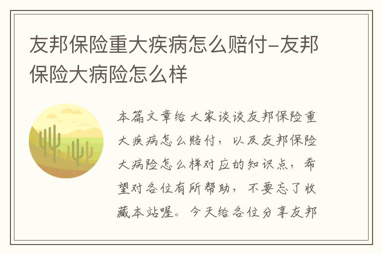 友邦保险重大疾病怎么赔付-友邦保险大病险怎么样