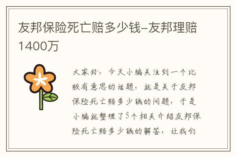 友邦保险死亡赔多少钱-友邦理赔1400万