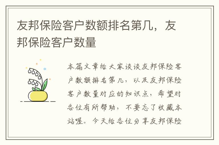 友邦保险客户数额排名第几，友邦保险客户数量