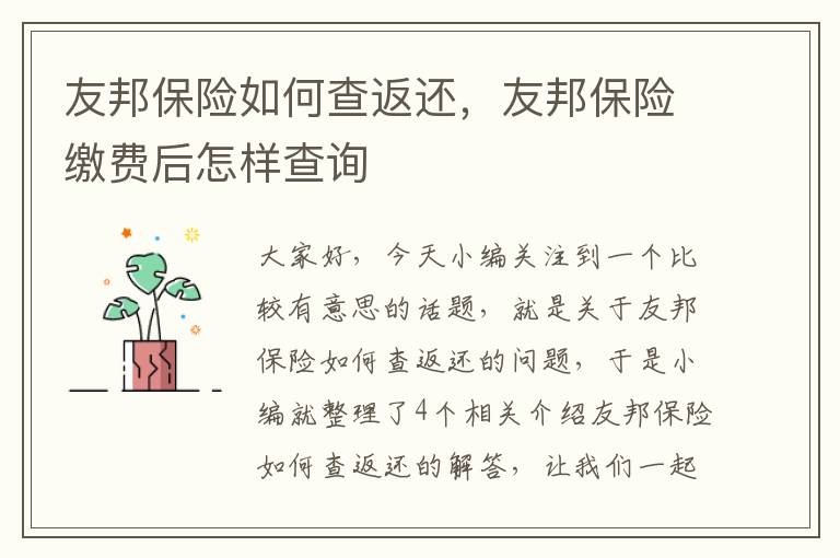 友邦保险如何查返还，友邦保险缴费后怎样查询