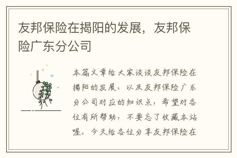 友邦保险在揭阳的发展，友邦保险广东分公司