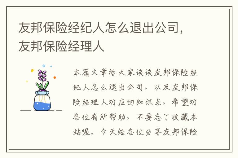 友邦保险经纪人怎么退出公司，友邦保险经理人