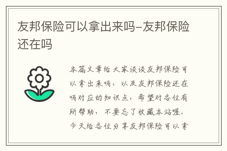 友邦保险可以拿出来吗-友邦保险还在吗