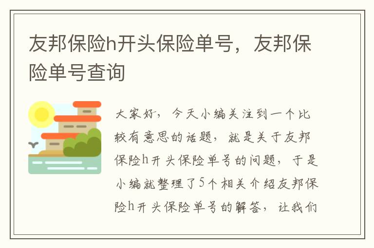 友邦保险h开头保险单号，友邦保险单号查询