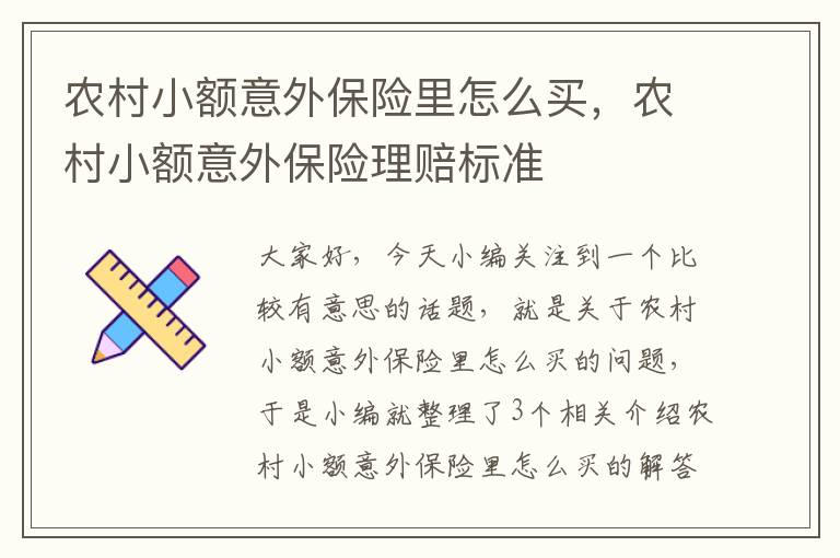 农村小额意外保险里怎么买，农村小额意外保险理赔标准