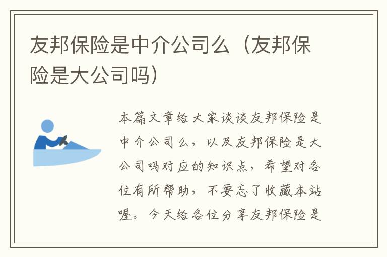 友邦保险是中介公司么（友邦保险是大公司吗）