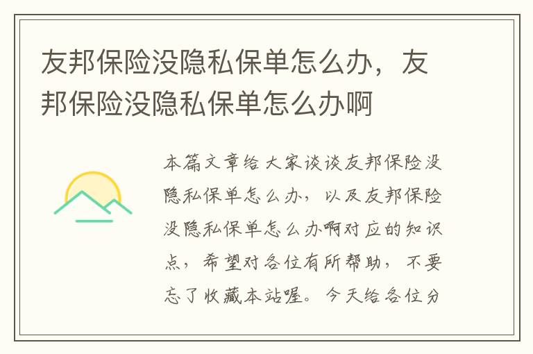 友邦保险没隐私保单怎么办，友邦保险没隐私保单怎么办啊