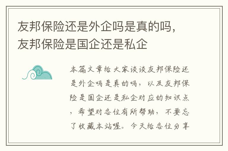 友邦保险还是外企吗是真的吗，友邦保险是国企还是私企