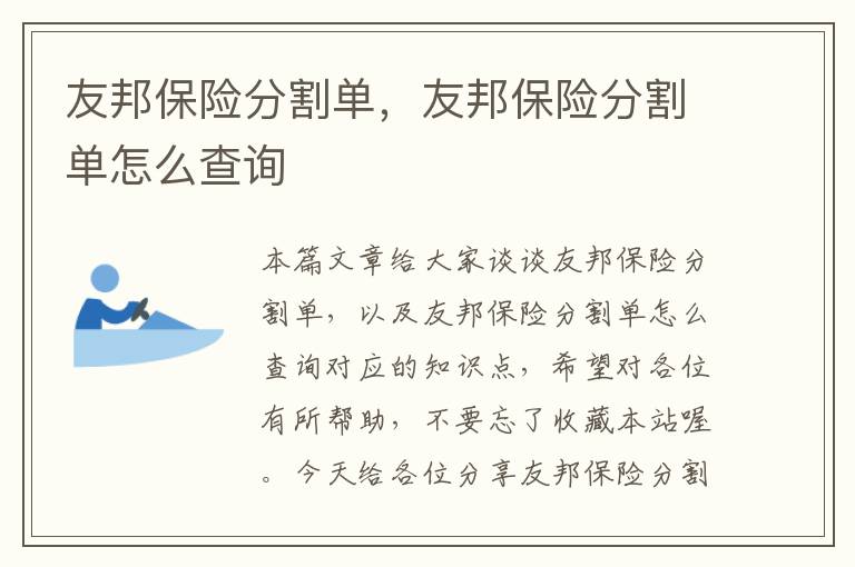 友邦保险分割单，友邦保险分割单怎么查询