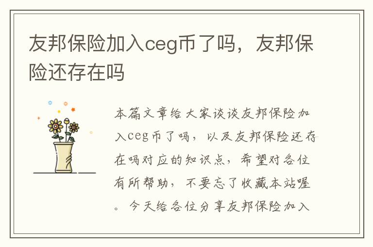 友邦保险加入ceg币了吗，友邦保险还存在吗