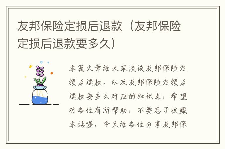 友邦保险定损后退款（友邦保险定损后退款要多久）