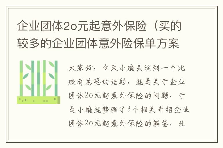 企业团体2o元起意外保险（买的较多的企业团体意外险保单方案）