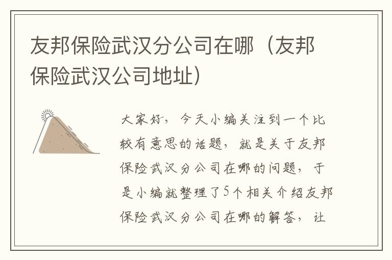 友邦保险武汉分公司在哪（友邦保险武汉公司地址）