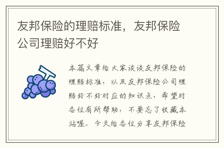 友邦保险的理赔标准，友邦保险公司理赔好不好