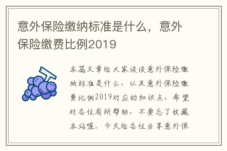 意外保险缴纳标准是什么，意外保险缴费比例2019