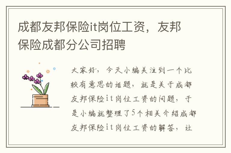 成都友邦保险it岗位工资，友邦保险成都分公司招聘