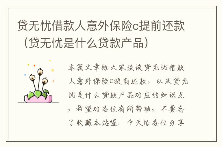 贷无忧借款人意外保险c提前还款（贷无忧是什么贷款产品）