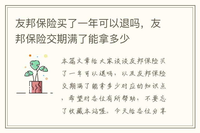 友邦保险买了一年可以退吗，友邦保险交期满了能拿多少