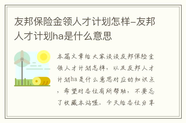 友邦保险金领人才计划怎样-友邦人才计划ha是什么意思