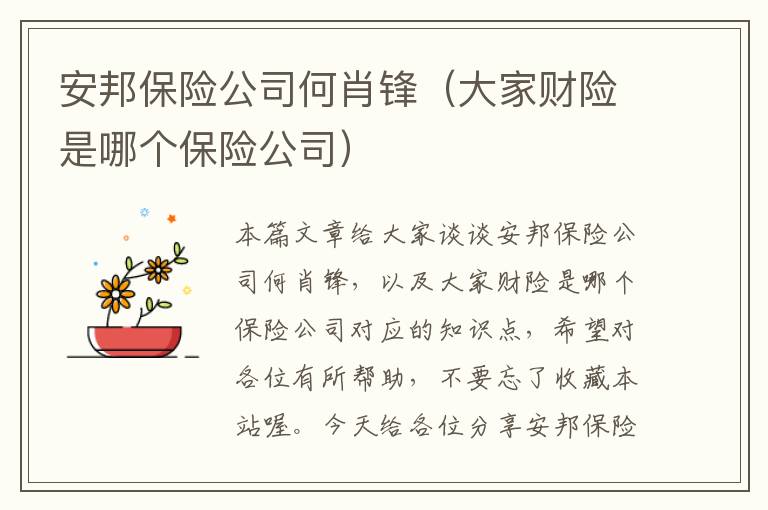 安邦保险公司何肖锋（大家财险是哪个保险公司）