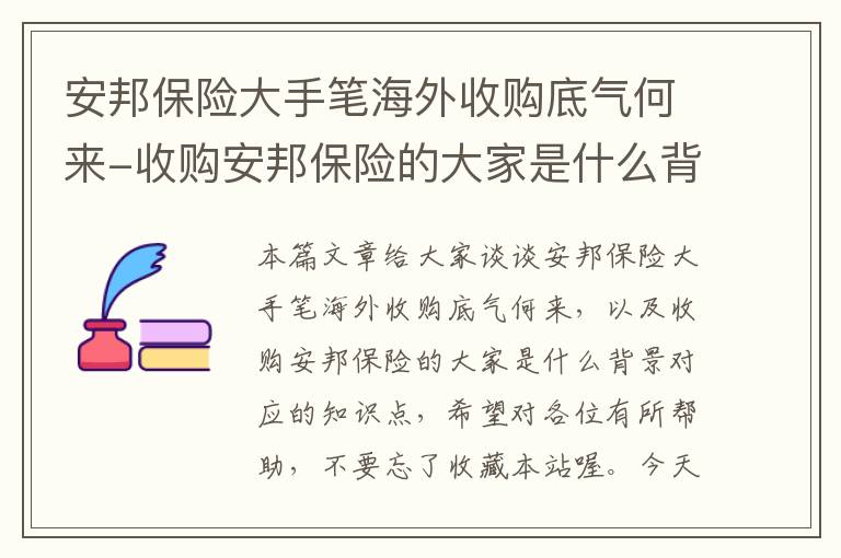 安邦保险大手笔海外收购底气何来-收购安邦保险的大家是什么背景