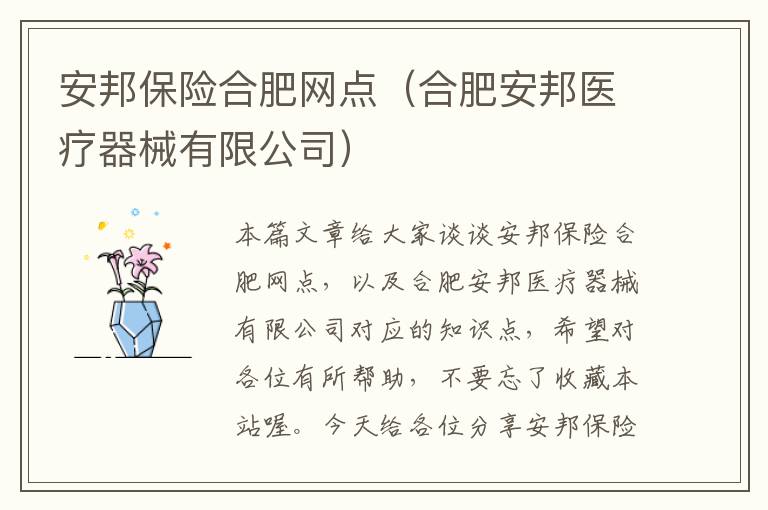 安邦保险合肥网点（合肥安邦医疗器械有限公司）