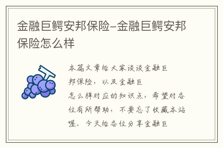 金融巨鳄安邦保险-金融巨鳄安邦保险怎么样