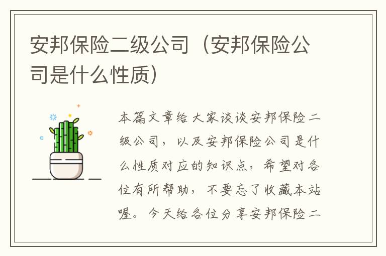 安邦保险二级公司（安邦保险公司是什么性质）