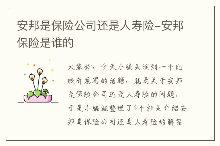 安邦是保险公司还是人寿险-安邦保险是谁的