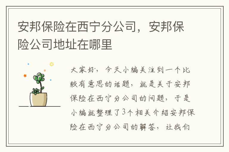 安邦保险在西宁分公司，安邦保险公司地址在哪里