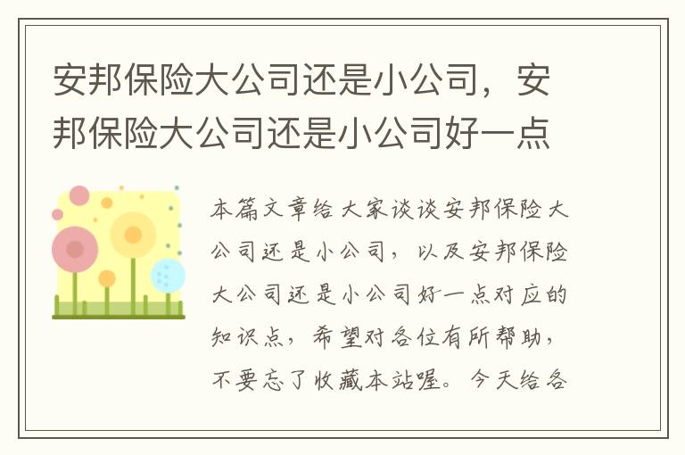 安邦保险大公司还是小公司，安邦保险大公司还是小公司好一点