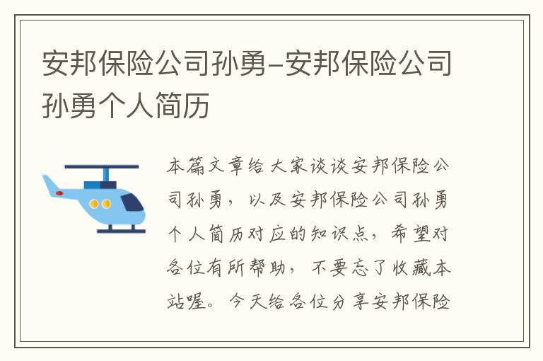 安邦保险公司孙勇-安邦保险公司孙勇个人简历