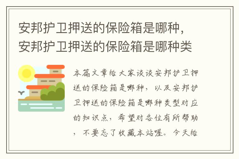 安邦护卫押送的保险箱是哪种，安邦护卫押送的保险箱是哪种类型