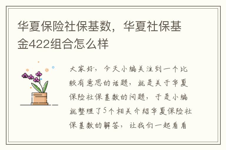 华夏保险社保基数，华夏社保基金422组合怎么样